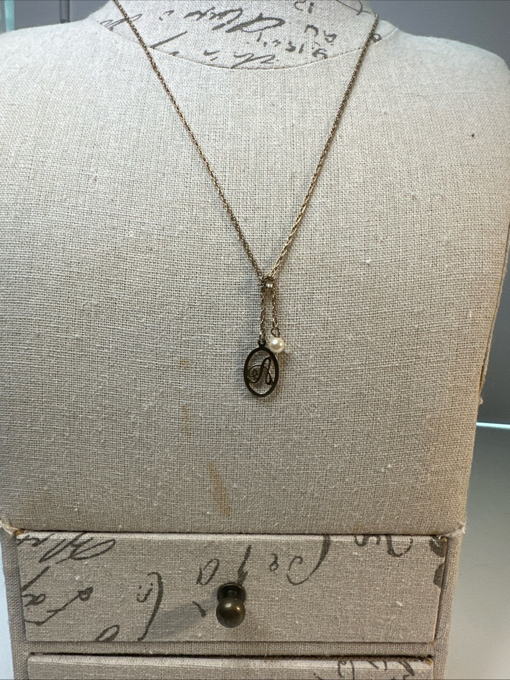 Vintage Avon Gold-Tone Initial A Necklace with Pearl Accent